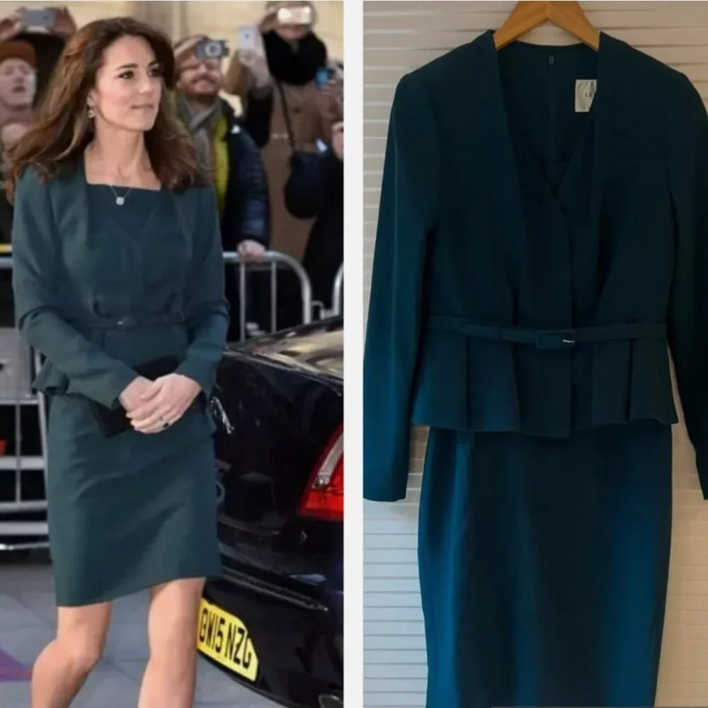 RARE LK Bennett Dark Green Jude Jacket and  Matching Davina Dress - Size 8 - Picture 3 of 8